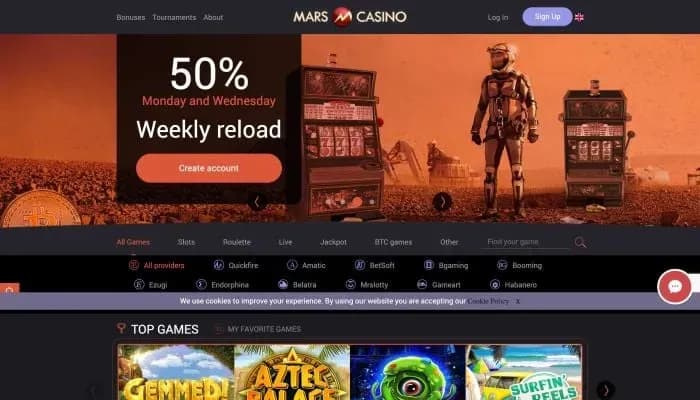 Captura del sitio web de Mars Casino