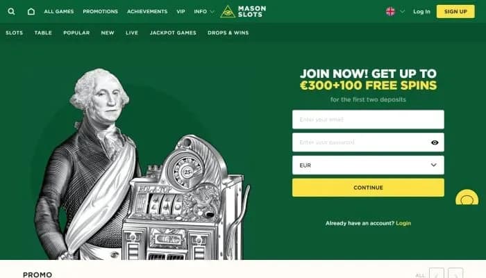 Captura del sitio web de Mason Slots Casino