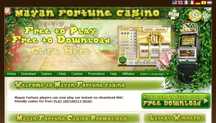 Captura del sitio web de Mayan Fortune Casino