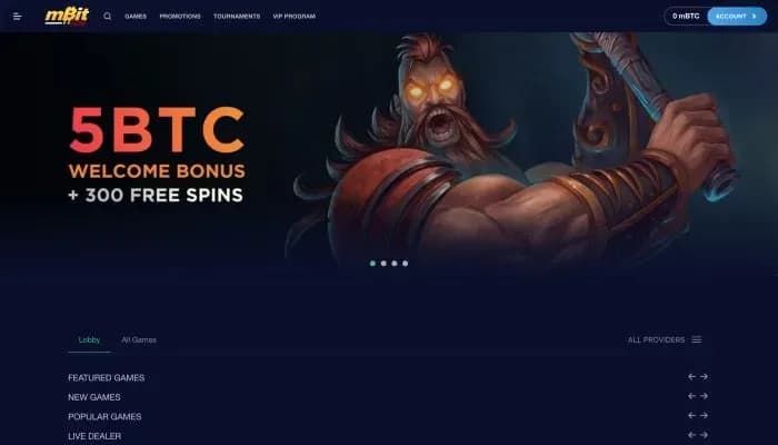 Captura del sitio web de mBit Casino