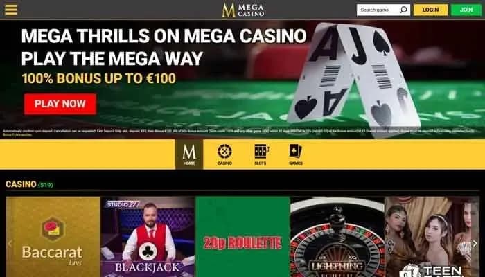 Captura del sitio web de Mega Casino