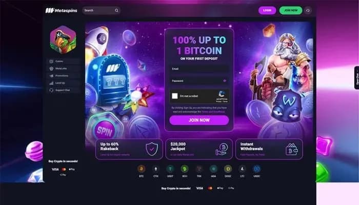 Captura del sitio web de Metaspins Crypto Casino