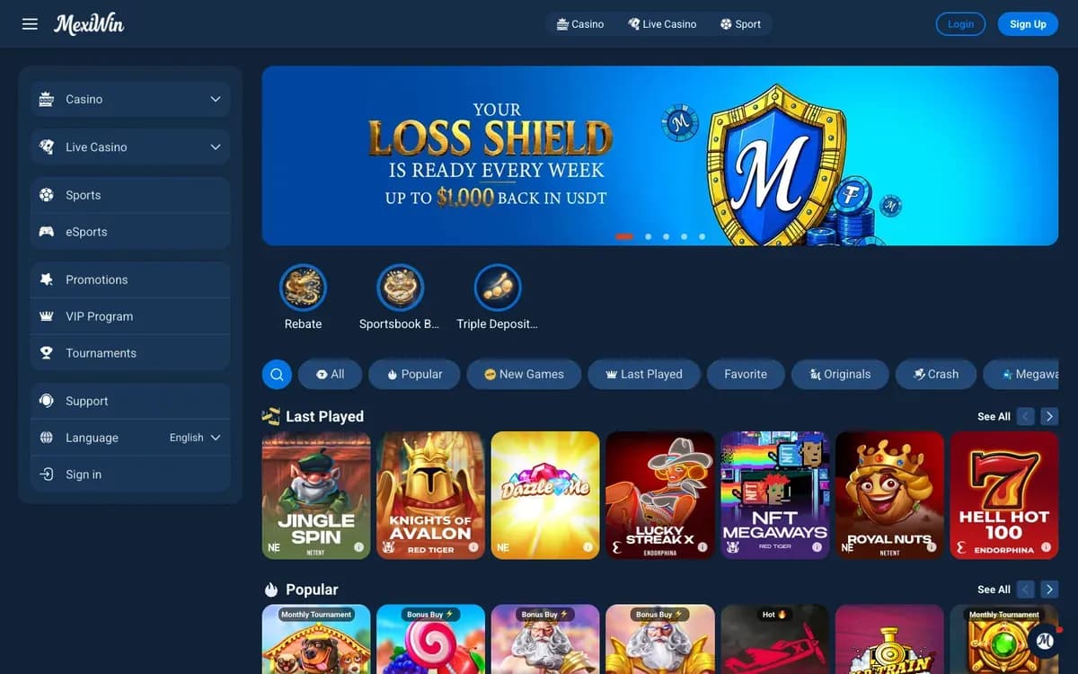 Captura del sitio web de MexiWin Casino