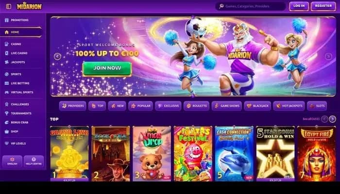 Captura del sitio web de Midarion Casino