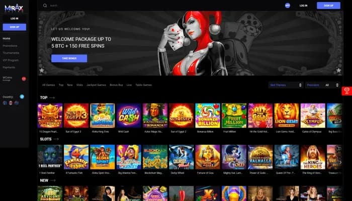 Captura del sitio web de Mirax Casino