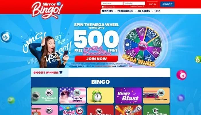 Captura del sitio web de Mirror Bingo Casino