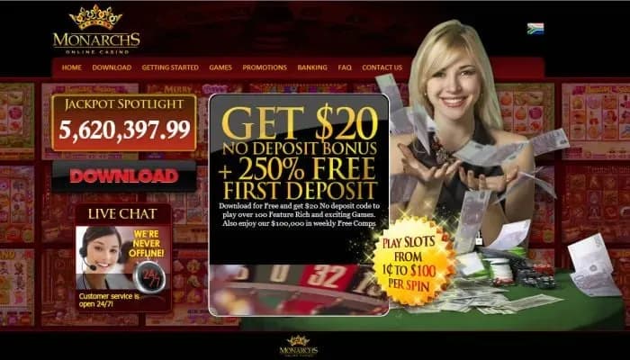 Captura del sitio web de Monarchs Online Casino