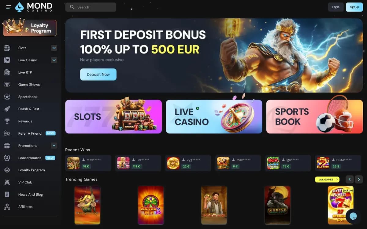 Captura del sitio web de Mondcasino