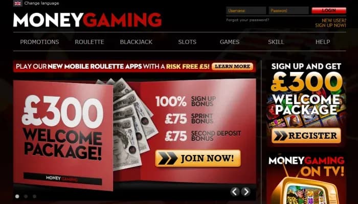 Captura del sitio web de Money Gaming Casino