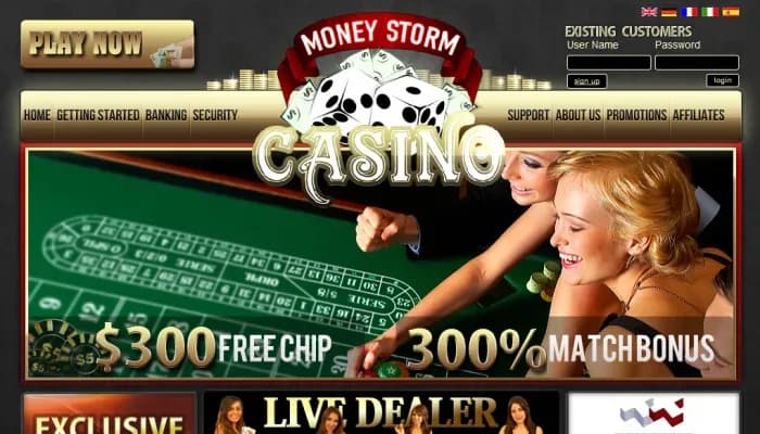 Captura del sitio web de Moneystorm Casino