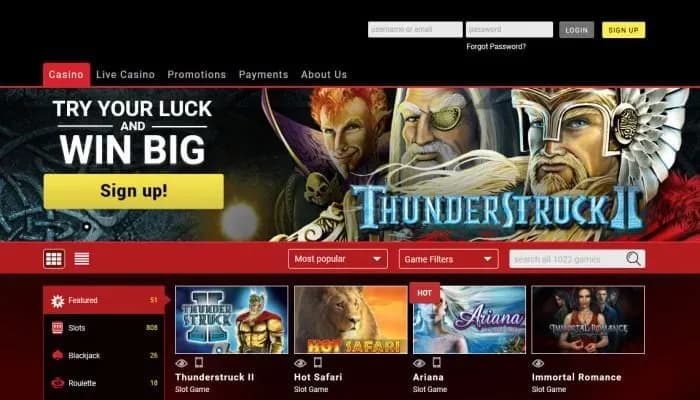 Captura del sitio web de Mongoose Casino