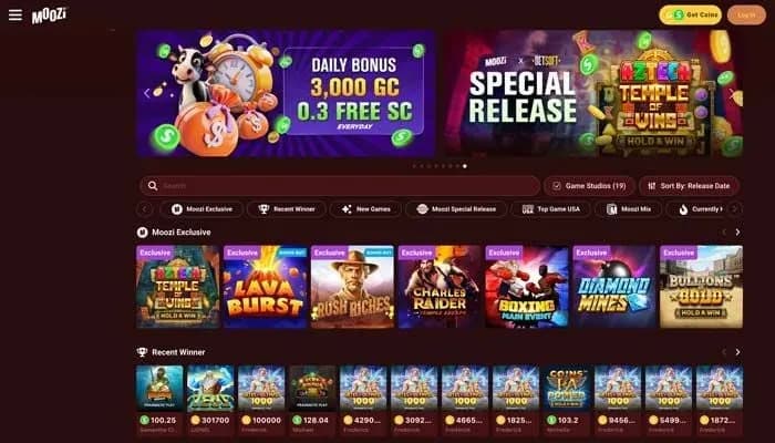 Captura del sitio web de Moozi Casino