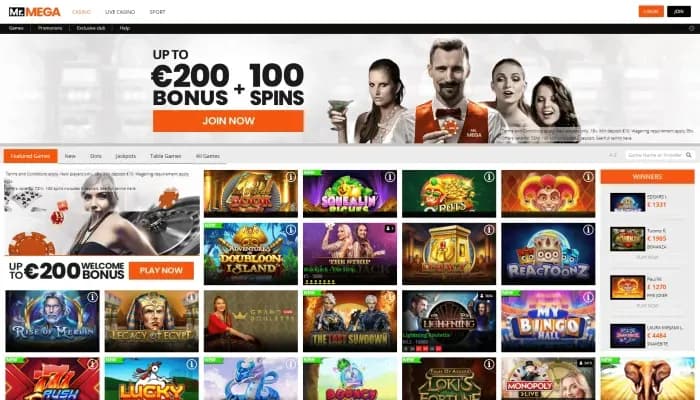 Captura del sitio web de Mr Mega Casino