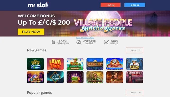 Captura del sitio web de Mr Slot Casino