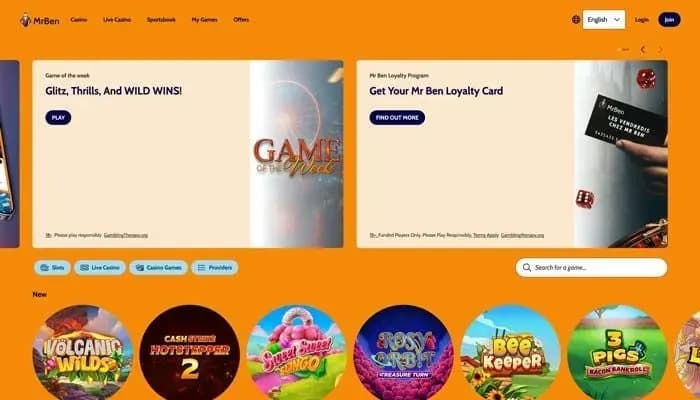 Captura del sitio web de MrBen Casino