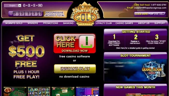 Captura del sitio web de Mummy's Gold Casino
