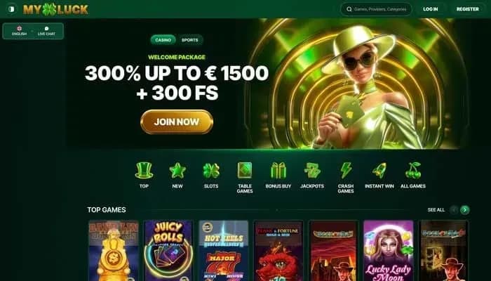 Captura del sitio web de MyLuck Casino