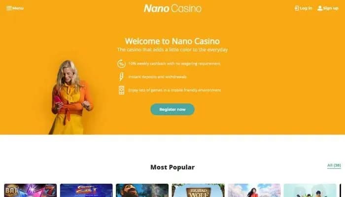 Captura del sitio web de Nano Casino