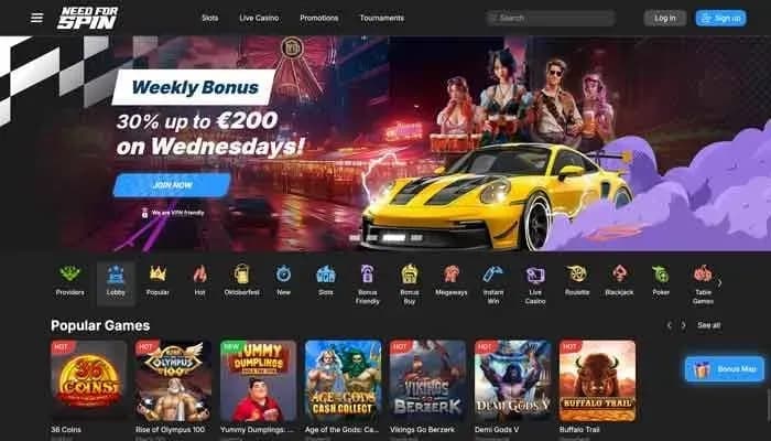 Captura del sitio web de NeedForSpin Casino