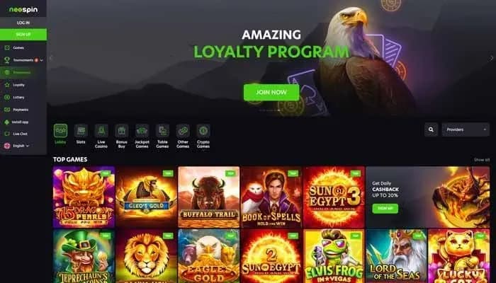 Captura del sitio web de Neospin Casino