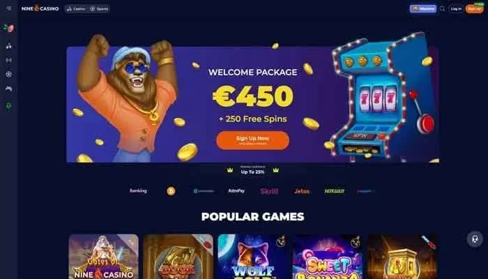 Captura del sitio web de NineCasino