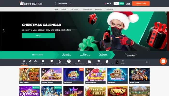 Captura del sitio web de Ninja Casino