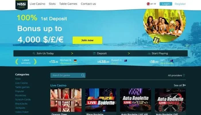 Captura del sitio web de Nissi Casino