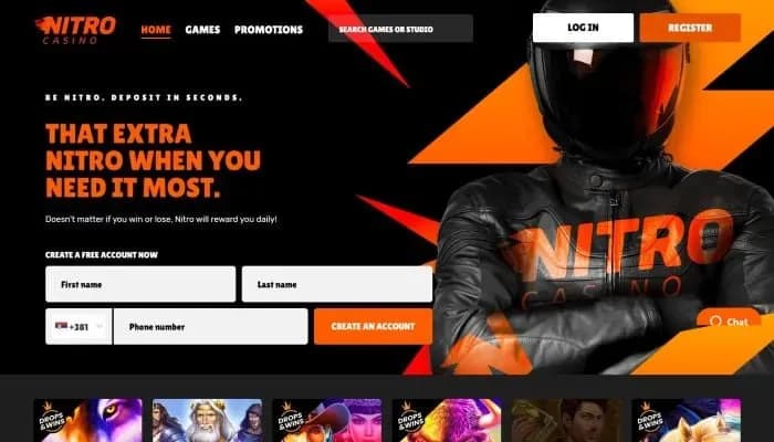 Captura del sitio web de Nitro Casino