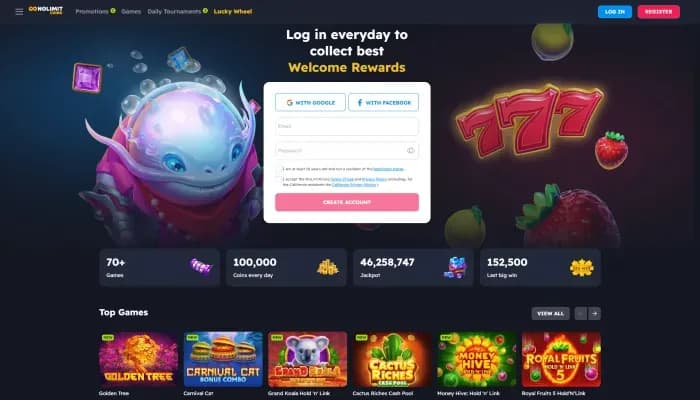 Captura del sitio web de NoLimitCoins Casino
