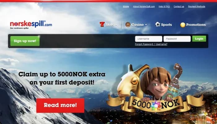 Captura del sitio web de Norskespill Casino