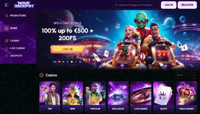 Captura del sitio web de NovaJackpot Casino