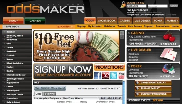 Captura del sitio web de Odds Maker Casino