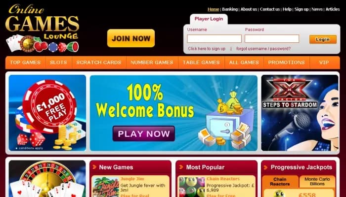 Captura del sitio web de Online Games Lounge