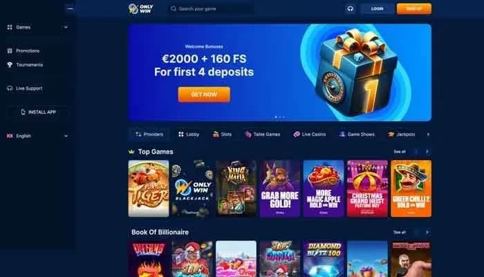 Captura del sitio web de OnlyWin Casino