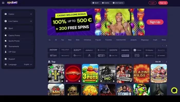 Captura del sitio web de Opabet Casino
