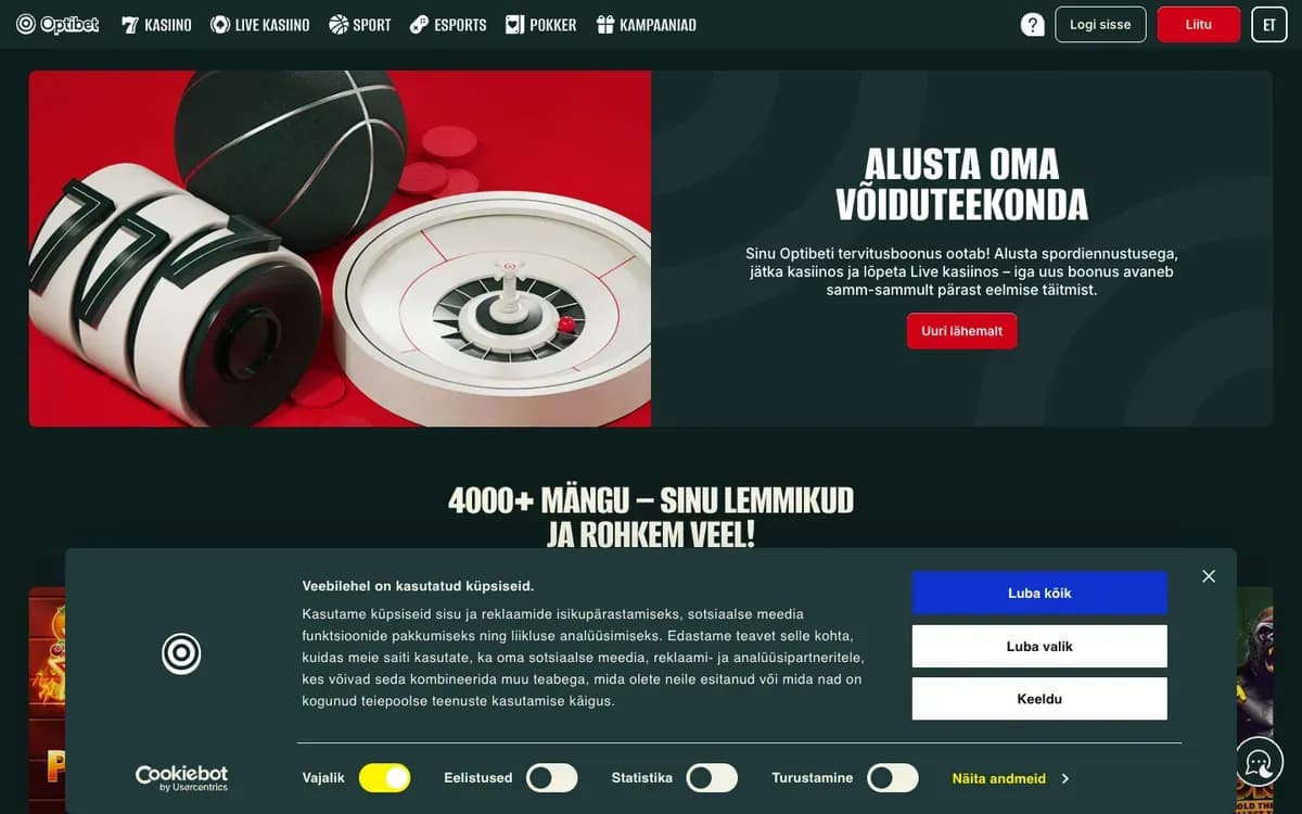 Captura del sitio web de Optibet.ee Casino