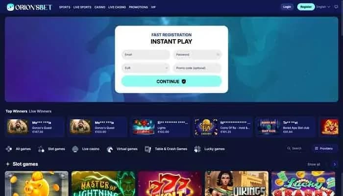 Captura del sitio web de OrionsBet Casino