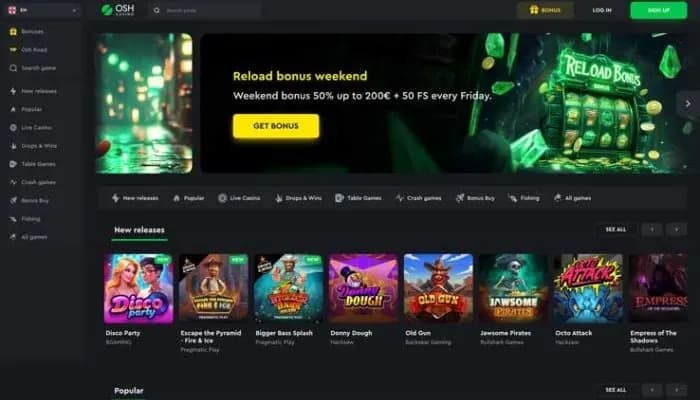 Captura del sitio web de OSH Casino
