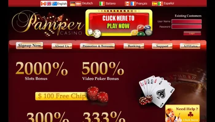 Captura del sitio web de Pamper Casino