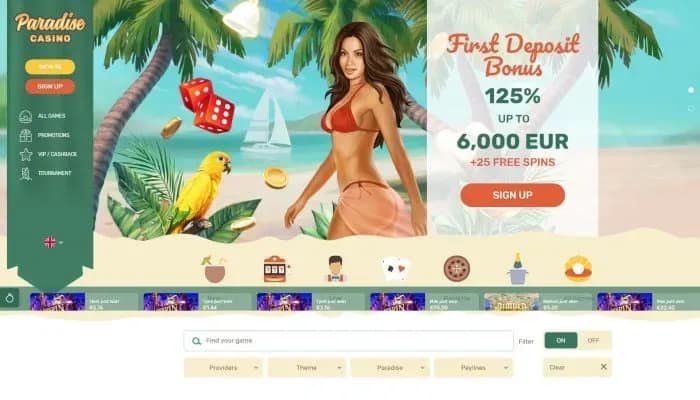 Captura del sitio web de Paradise Casino