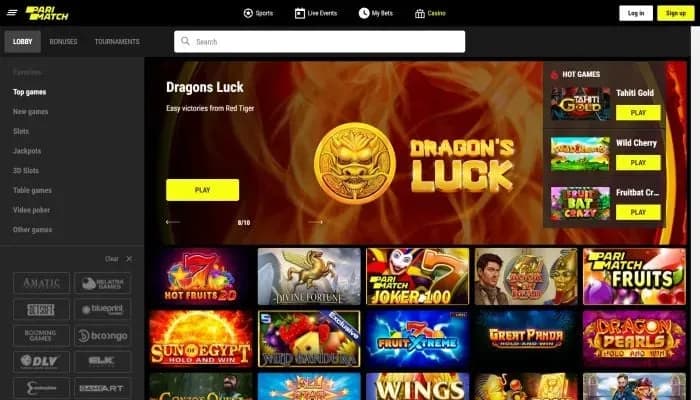 Captura del sitio web de Parimatch Casino