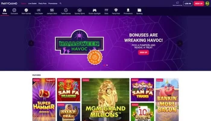 Captura del sitio web de Party Casino USA