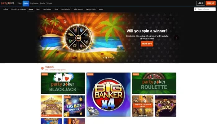 Captura del sitio web de Party Poker Casino