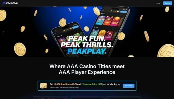 Captura del sitio web de PeakPlay Casino