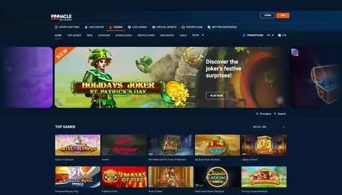 Captura del sitio web de Pinnacle Casino