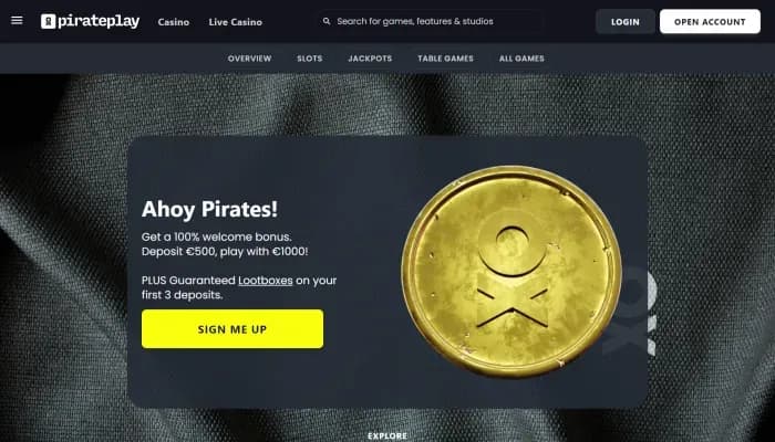 Captura del sitio web de Pirateplay Casino
