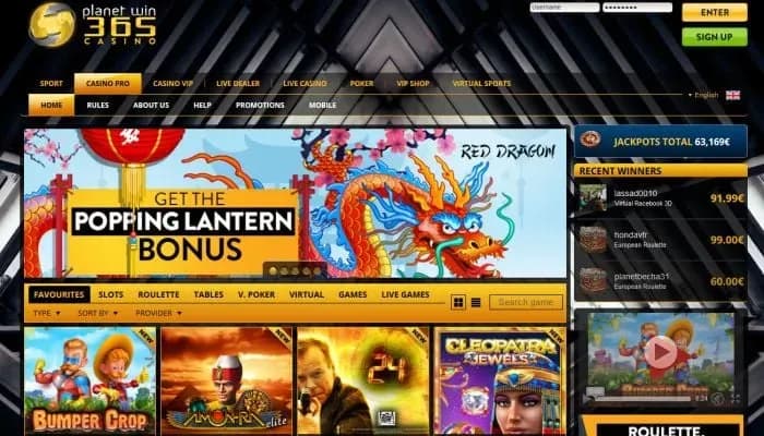 Captura del sitio web de PlanetWin365 Casino