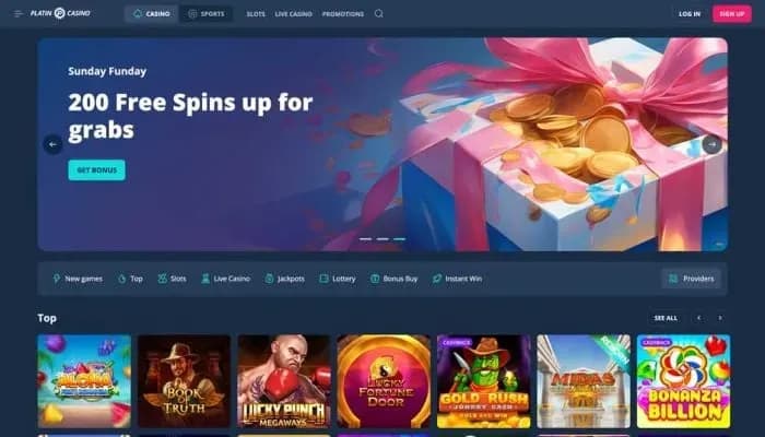 Captura del sitio web de Platincasino