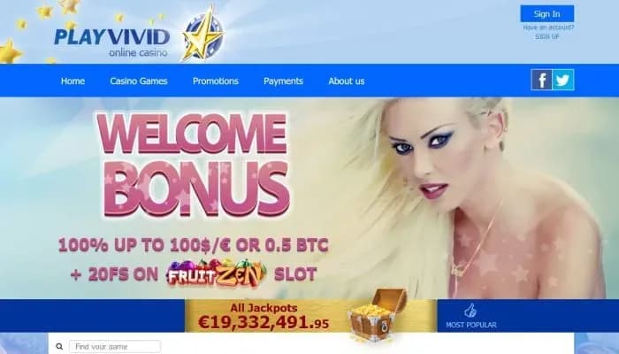 Captura del sitio web de Play Vivid Casino