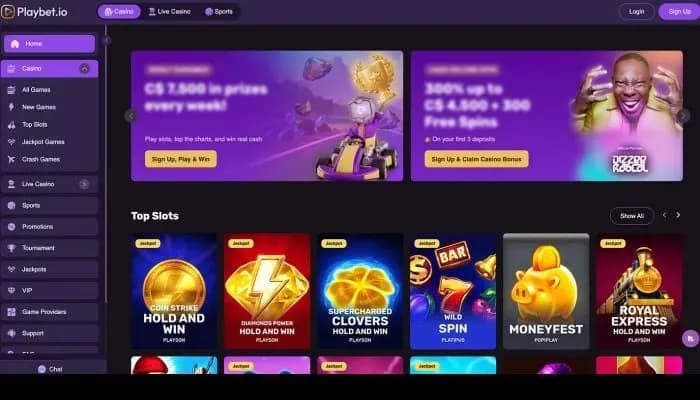 Captura del sitio web de Playbet.io Casino